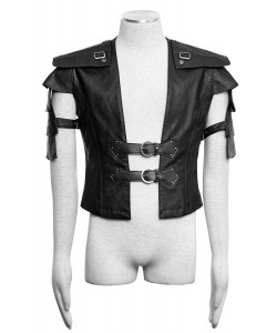 Black short men jacket with straps warrior armor