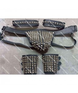 Leather Stud Jockstrap with cuffs and bands