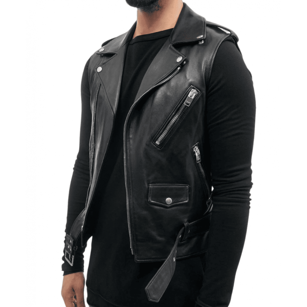 Leather Biker Jacket Sleeveless