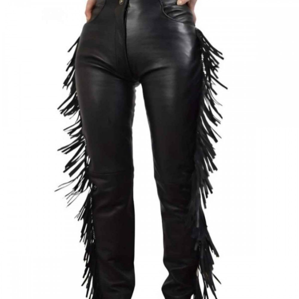 High Waist Fringe Leather Pants