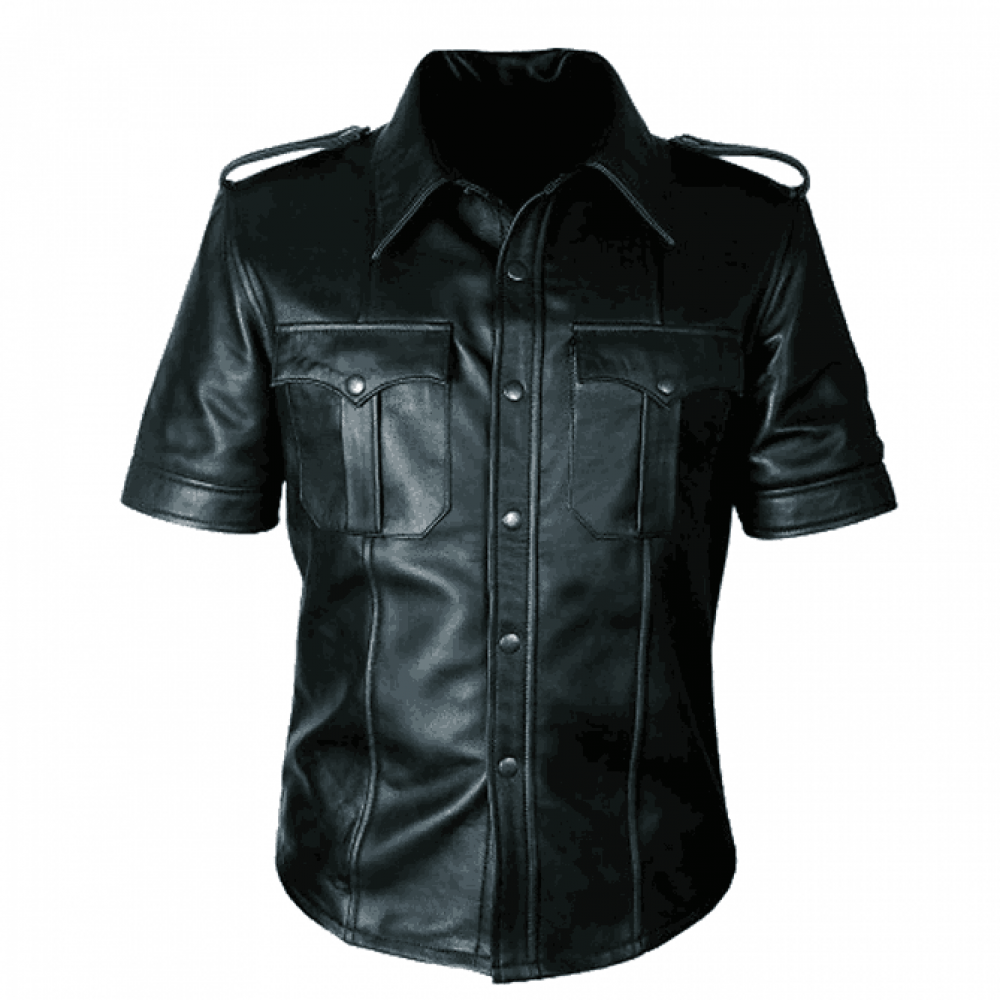 Leather short sleeve police shirt