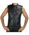 Sleeveless Leather Shirt with piping.