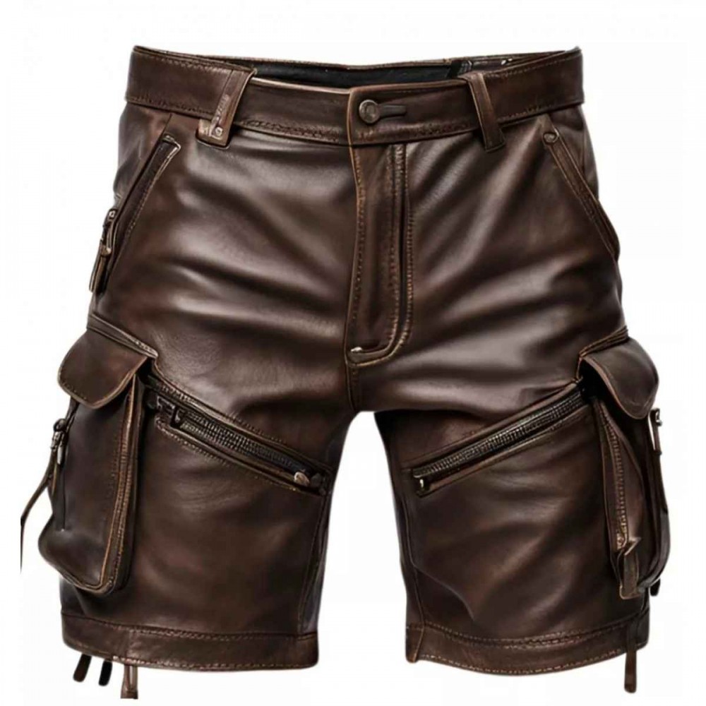 Leather Cargo Shorts Cafe Racer