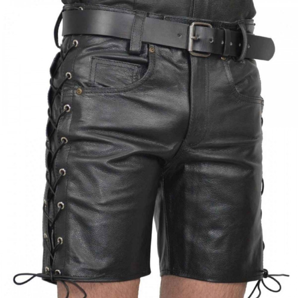 Leather Shorts with side laces